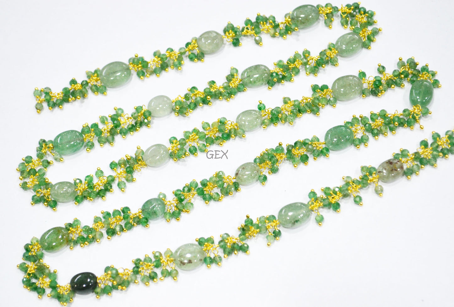 Green Strawberry Quartz Faceted Round Shape Angoori Cluster Chain , Green Strawberry Quartz Smooth Oval Shape Grape Chain , 3 mm , 7254