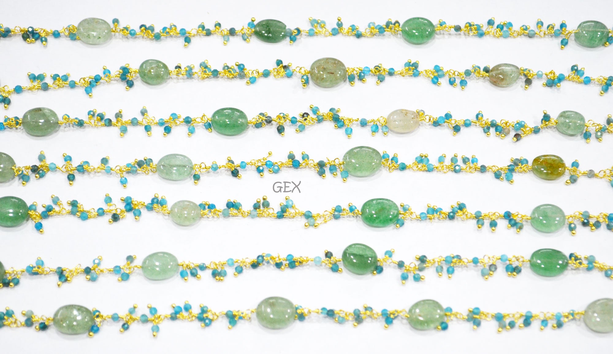 Neon Apatite Faceted Round Shape Angoori Cluster Chain , Green Strawberry Quartz Smooth Oval Shape Dangling Chain , 2 mm , 7255