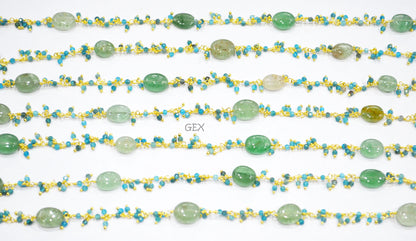 Neon Apatite Faceted Round Shape Angoori Cluster Chain , Green Strawberry Quartz Smooth Oval Shape Dangling Chain , 2 mm , 7255