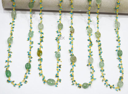 Neon Apatite Faceted Round Shape Angoori Cluster Chain , Green Strawberry Quartz Smooth Oval Shape Dangling Chain , 2 mm , 7255