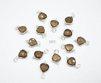 Multi Semi Precious Faceted Heart Shape Connector ,Multi Semi Precious Gemstone Single Bail Bezel Pendant , Sold By Piece , 10 - 11 mm ,7256