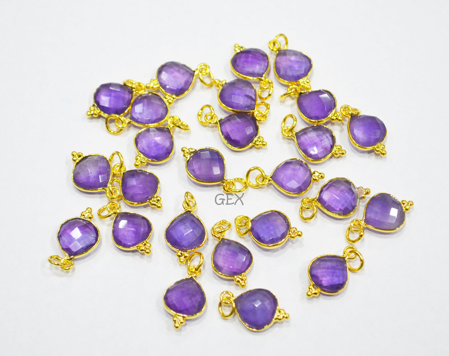 Multi Semi Precious Faceted Heart Shape Connector ,Multi Semi Precious Gemstone Single Bail Bezel Pendant , Sold By Piece , 10 - 11 mm ,7256