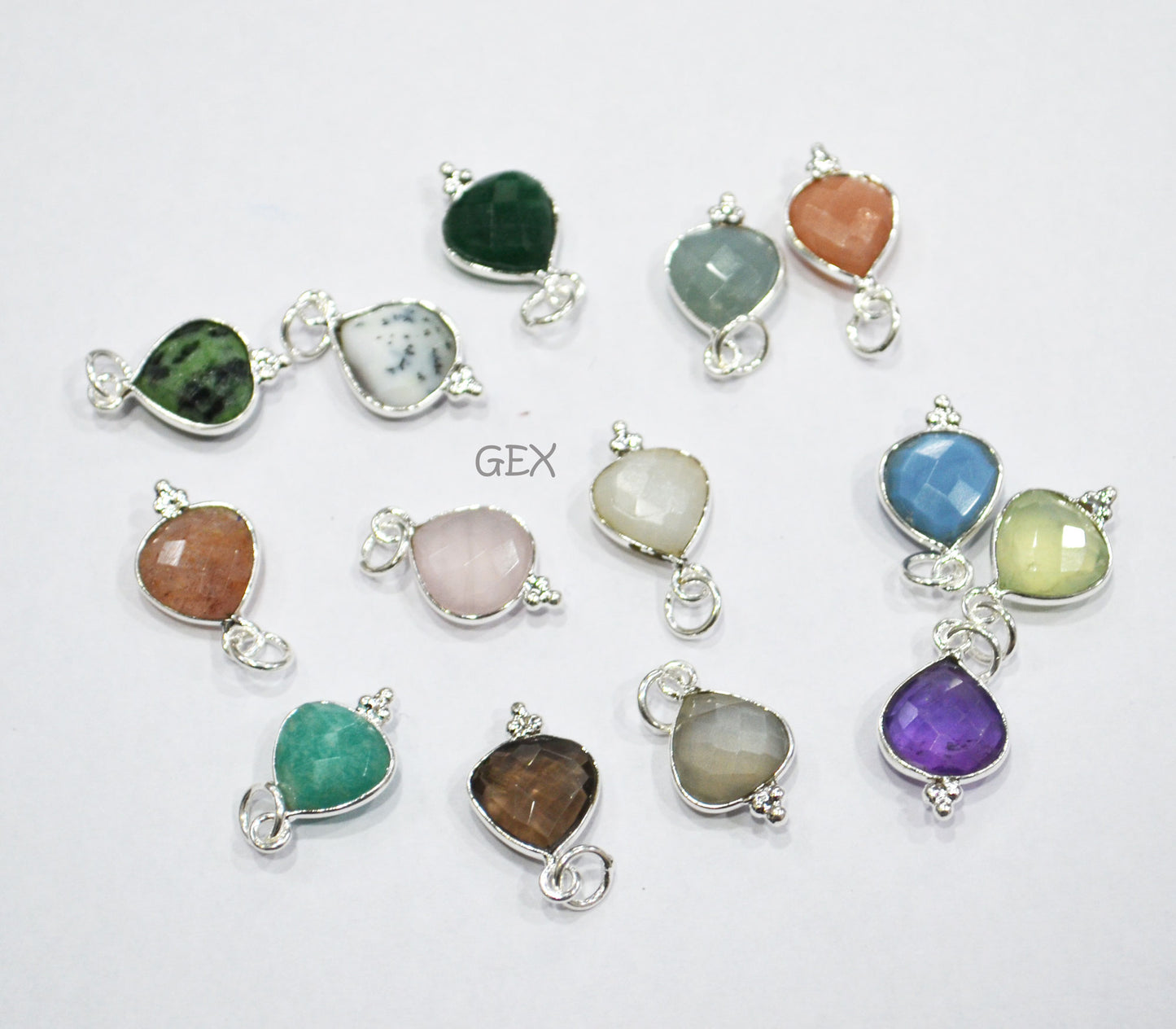 Multi Semi Precious Faceted Heart Shape Connector ,Multi Semi Precious Gemstone Single Bail Bezel Pendant , Sold By Piece , 10 - 11 mm ,7256