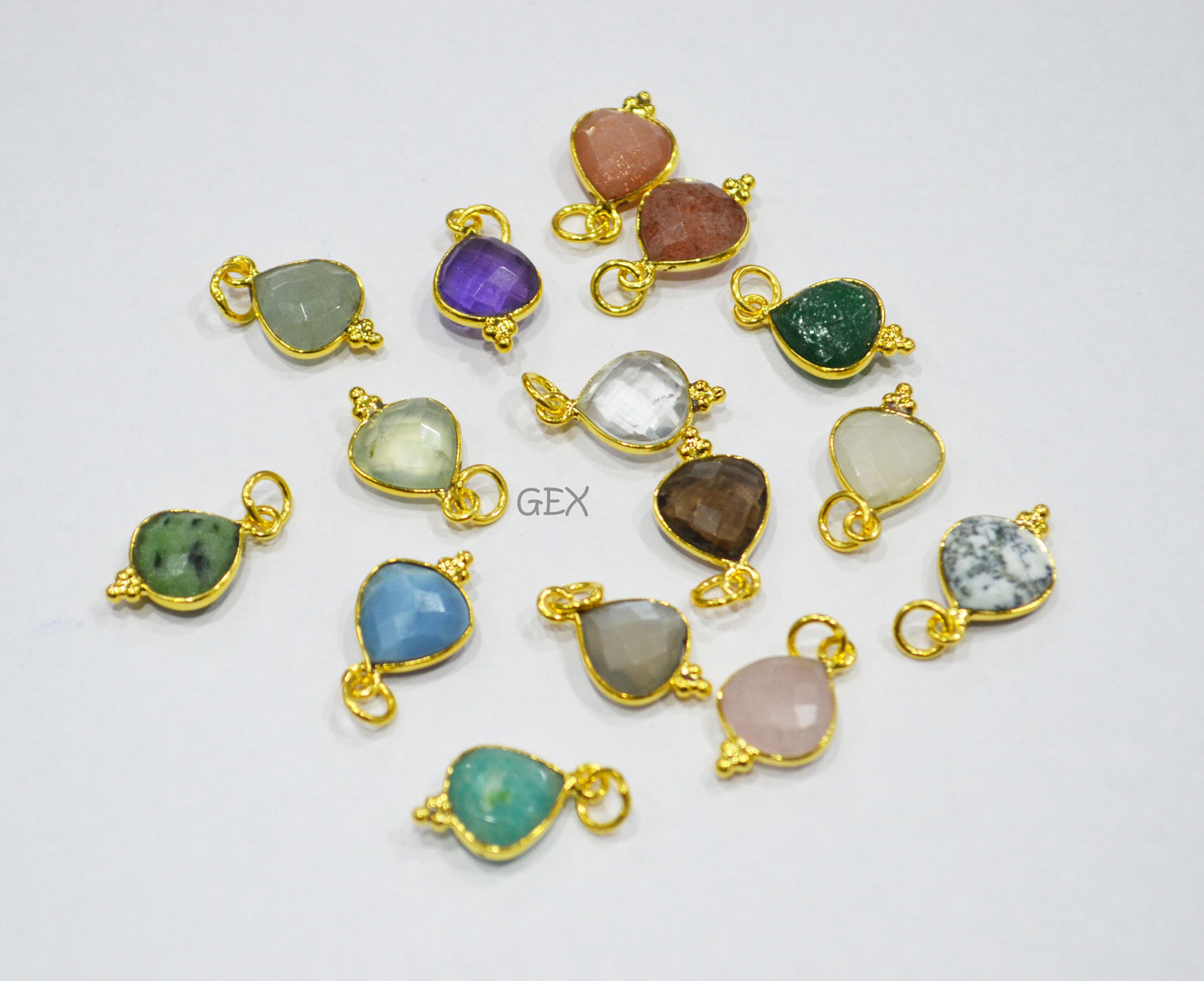 Multi Semi Precious Faceted Heart Shape Connector ,Multi Semi Precious Gemstone Single Bail Bezel Pendant , Sold By Piece , 10 - 11 mm ,7256