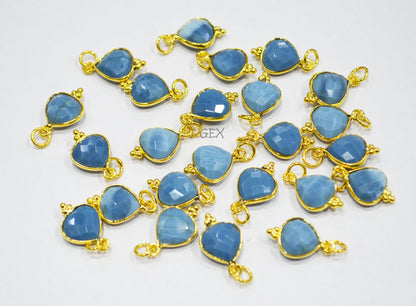 Multi Semi Precious Faceted Heart Shape Connector ,Multi Semi Precious Gemstone Single Bail Bezel Pendant , Sold By Piece , 10 - 11 mm ,7256