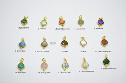 Multi Semi Precious Faceted Heart Shape Connector ,Multi Semi Precious Gemstone Single Bail Bezel Pendant , Sold By Piece , 10 - 11 mm ,7256