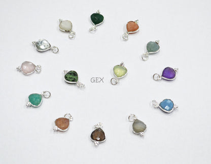 Multi Semi Precious Faceted Heart Shape Connector ,Multi Semi Precious Gemstone Single Bail Bezel Pendant , Sold By Piece , 10 - 11 mm ,7256