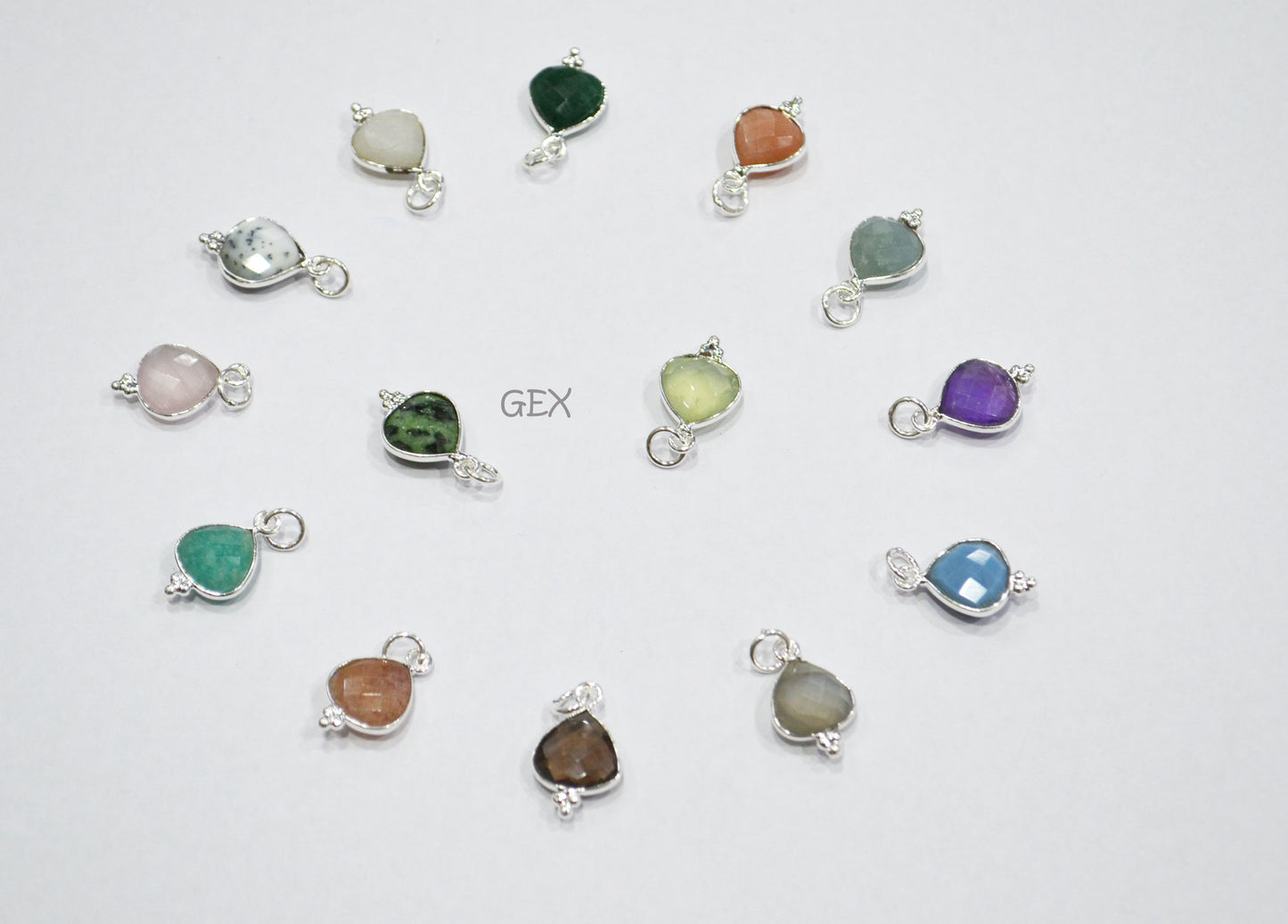 Multi Semi Precious Faceted Heart Shape Connector ,Multi Semi Precious Gemstone Single Bail Bezel Pendant , Sold By Piece , 10 - 11 mm ,7256
