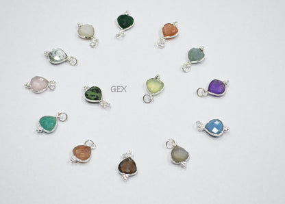Multi Semi Precious Faceted Heart Shape Connector ,Multi Semi Precious Gemstone Single Bail Bezel Pendant , Sold By Piece , 10 - 11 mm ,7256