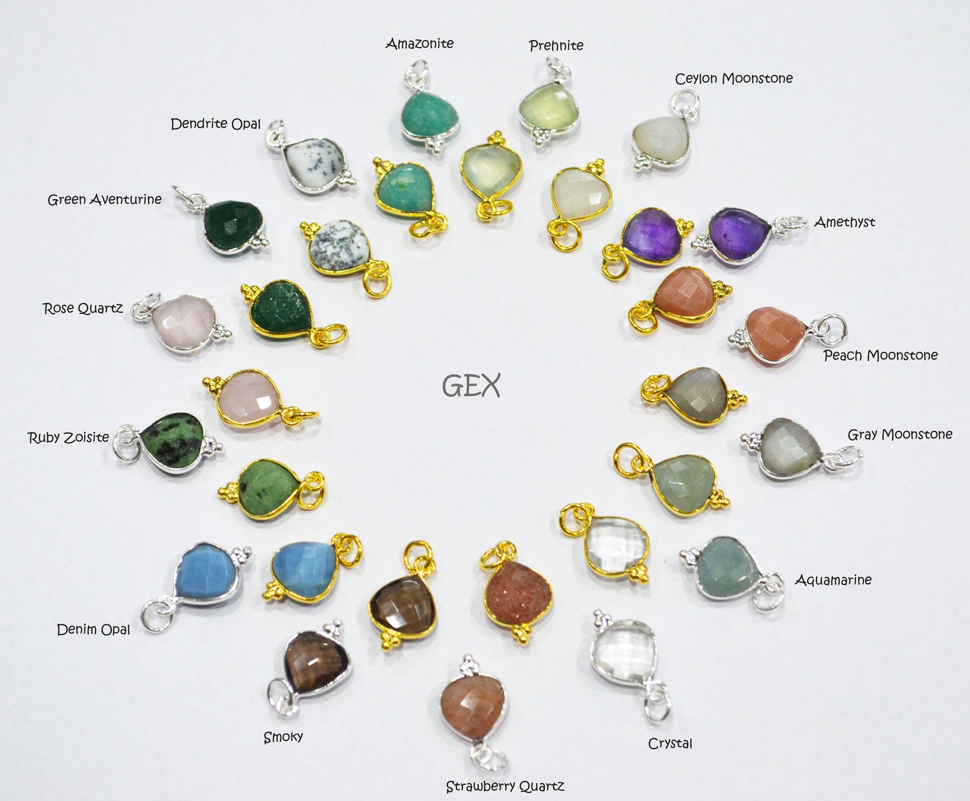 Multi Semi Precious Faceted Heart Shape Connector ,Multi Semi Precious Gemstone Single Bail Bezel Pendant , Sold By Piece , 10 - 11 mm ,7256