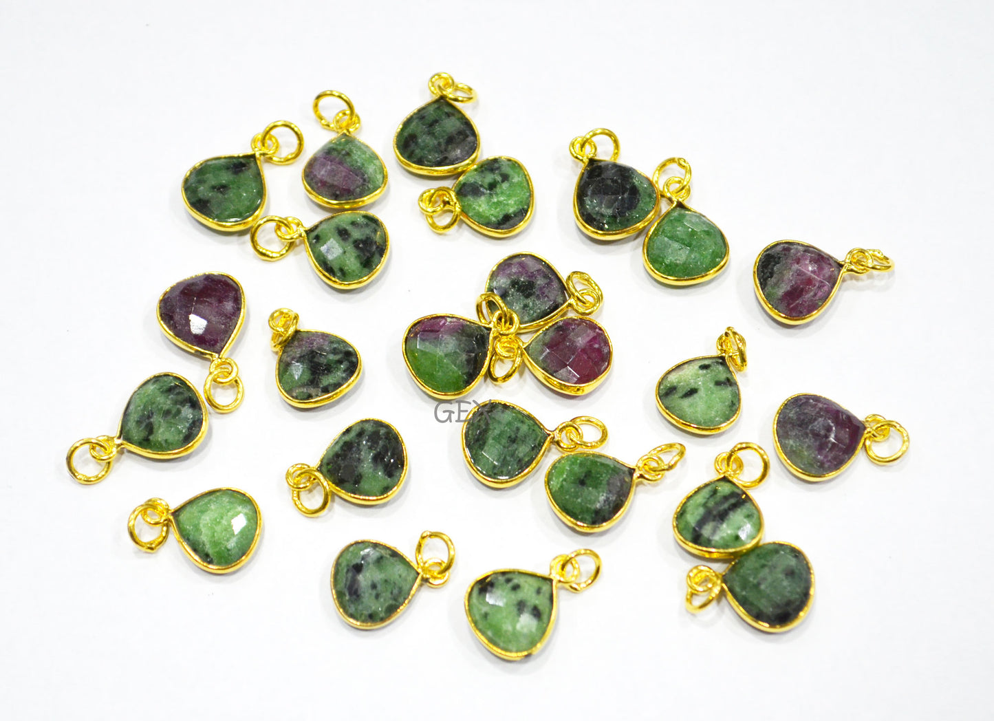 Multi Semi Precious Faceted Heart Shape Connector ,Multi Semi Precious Gemstone Single Bail Bezel Pendant , Sold By Piece , 10 - 11 mm ,7257