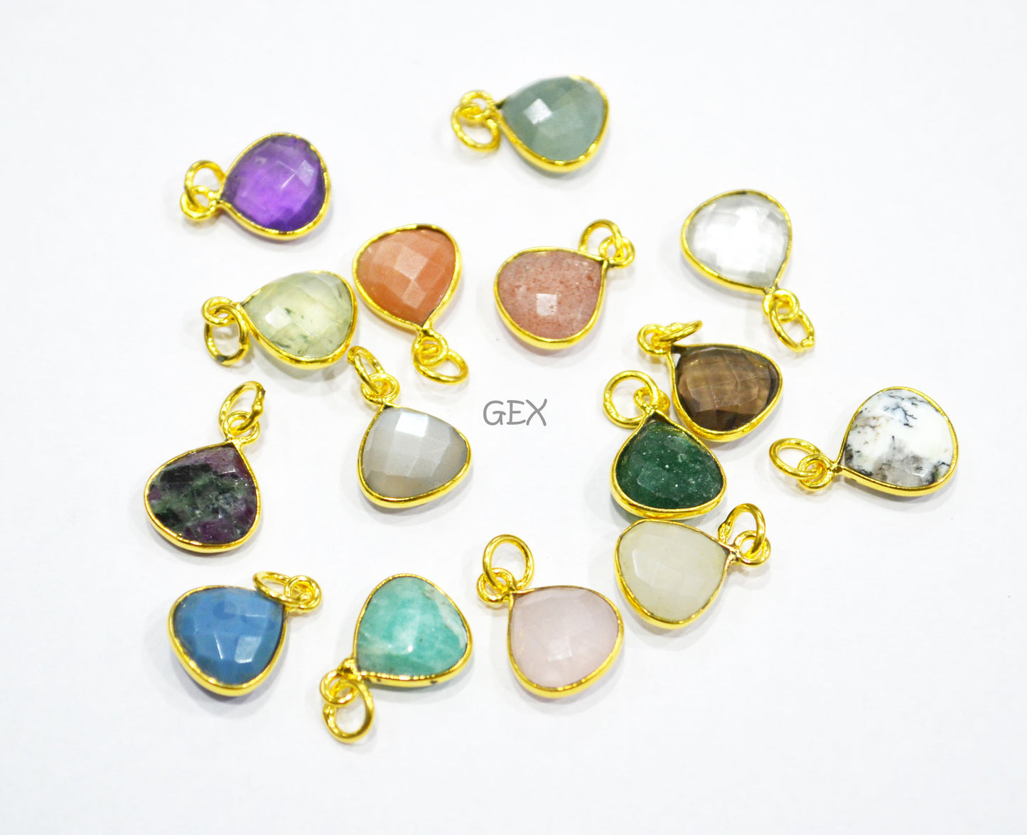 Multi Semi Precious Faceted Heart Shape Connector ,Multi Semi Precious Gemstone Single Bail Bezel Pendant , Sold By Piece , 10 - 11 mm ,7257