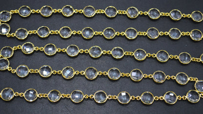 Crystal Hydro Quartz Faceted Coin Shape Connector Chain , 10 mm , RB-7258