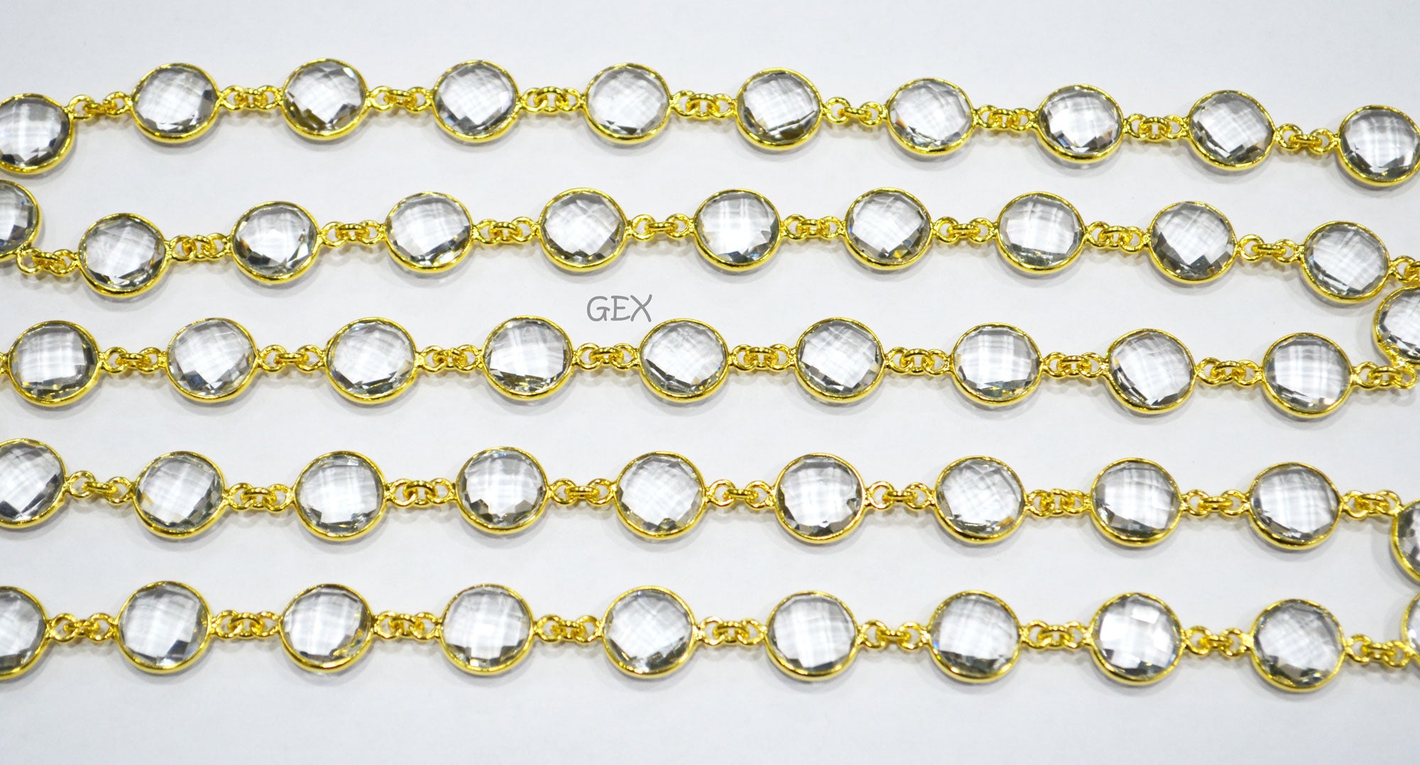 Crystal Hydro Quartz Faceted Coin Shape Connector Chain , 10 mm , RB-7258