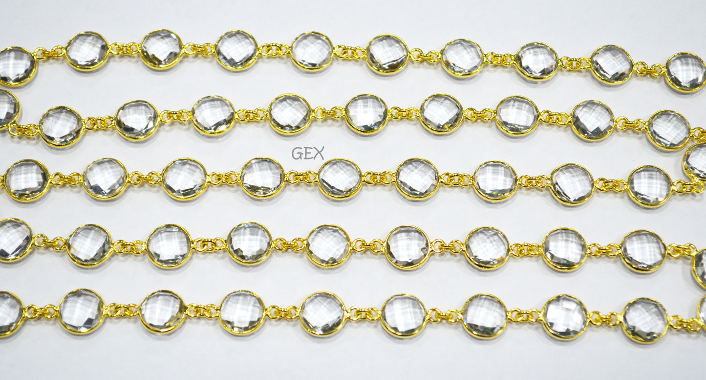 Crystal Hydro Quartz Faceted Coin Shape Connector Chain , 10 mm , RB-7258