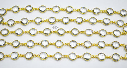 Crystal Hydro Quartz Faceted Coin Shape Connector Chain , 10 mm , RB-7258