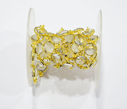 Crystal Hydro Quartz Faceted Coin Shape Connector Chain , 10 mm , RB-7258