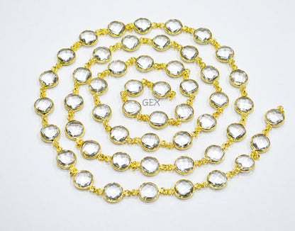 Crystal Hydro Quartz Faceted Coin Shape Connector Chain , 10 mm , RB-7258