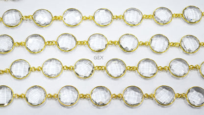 Crystal Hydro Quartz Faceted Coin Shape Connector Chain , 15 mm , RB-7259