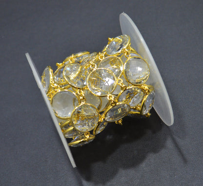 Crystal Hydro Quartz Faceted Coin Shape Connector Chain , 15 mm , RB-7259