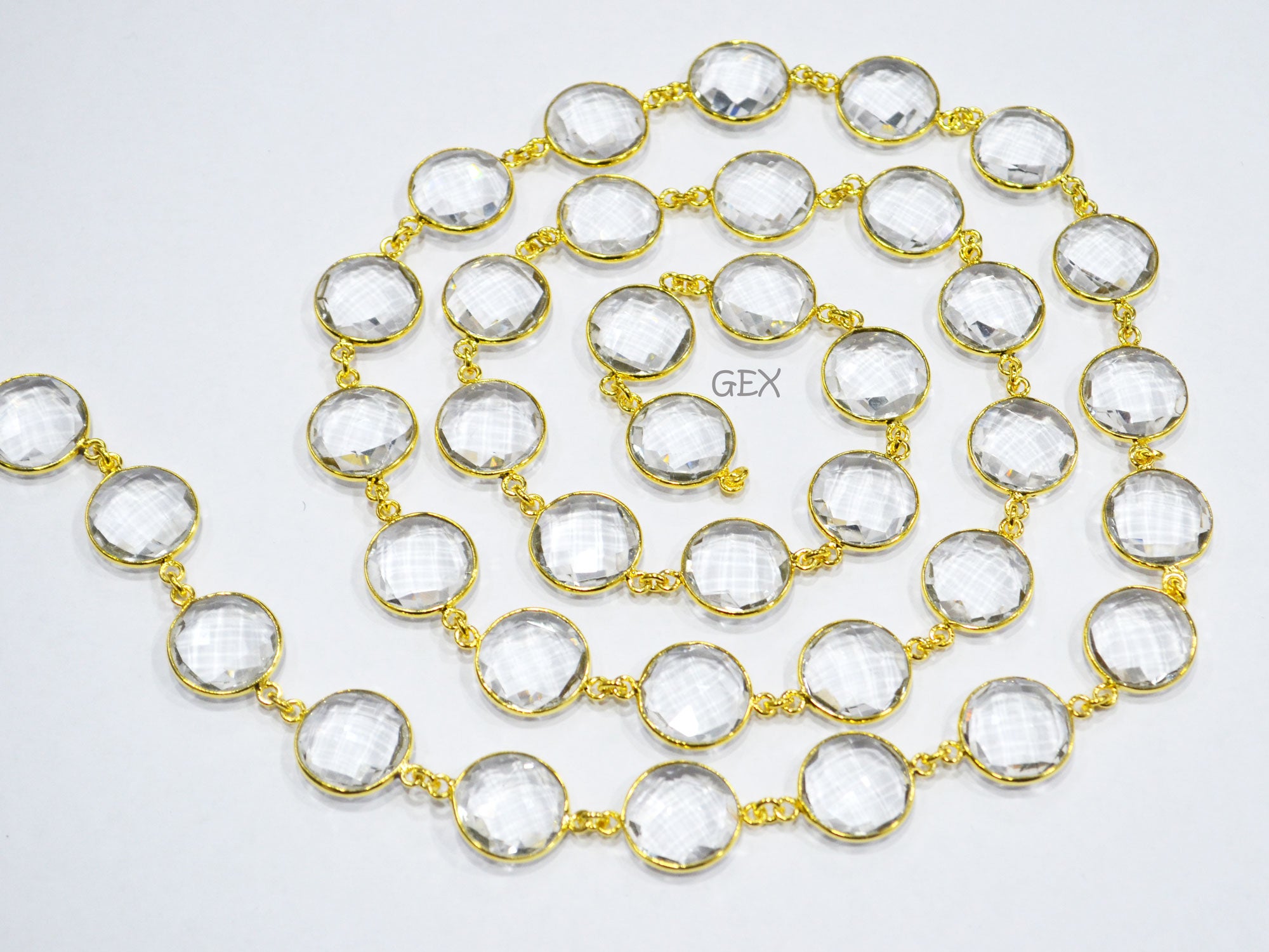 Crystal Hydro Quartz Faceted Coin Shape Connector Chain , 15 mm , RB-7259