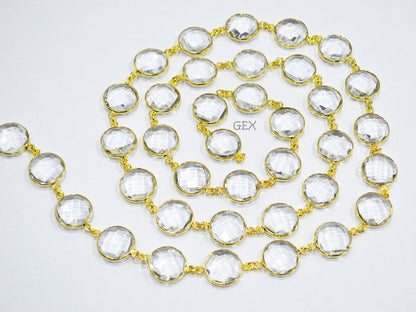 Crystal Hydro Quartz Faceted Coin Shape Connector Chain , 15 mm , RB-7259