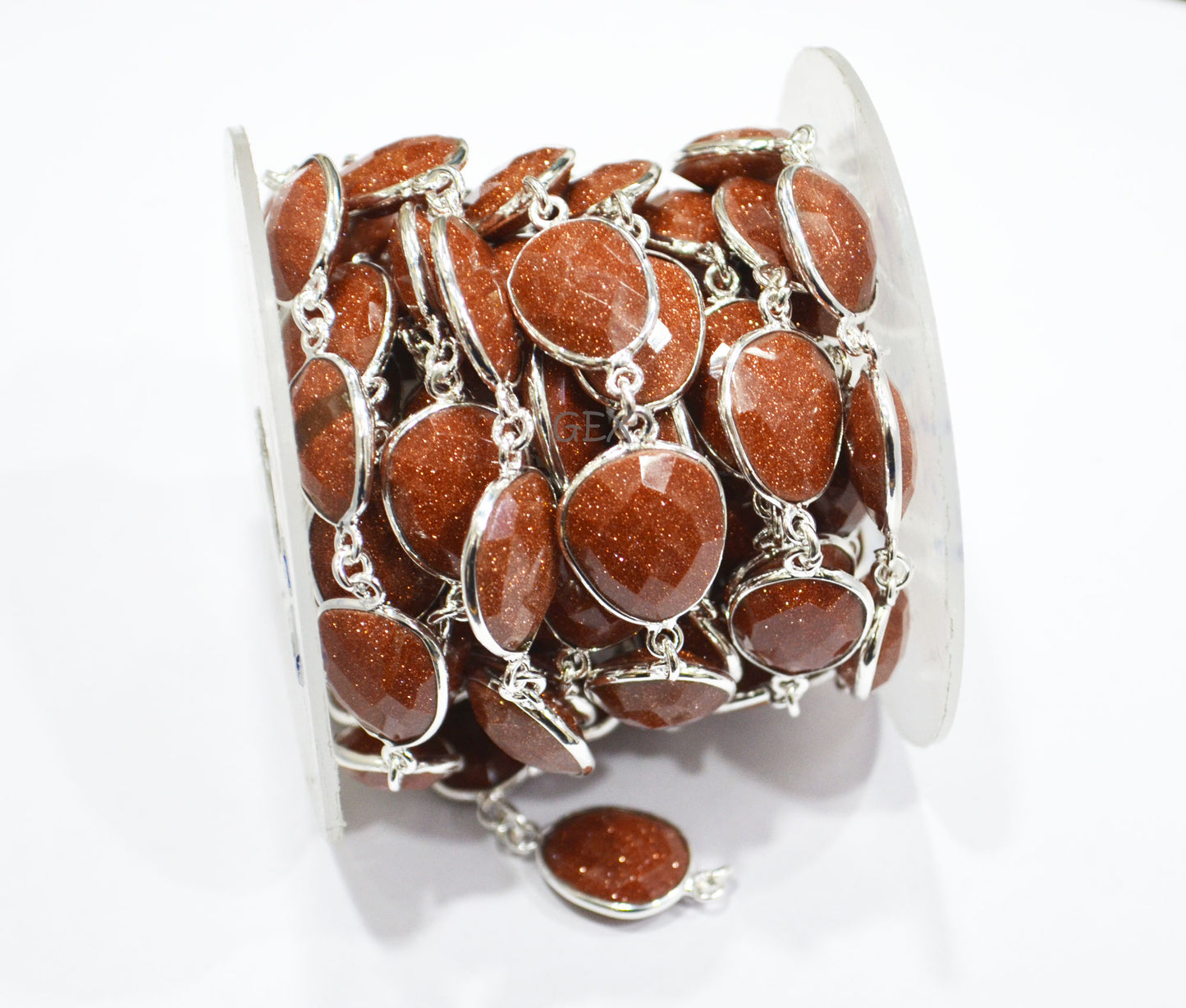 Synthetic Sunstone Hydro Quartz Faceted Free Form Shape Connector Chain , 15 - 20 mm , RB-7261