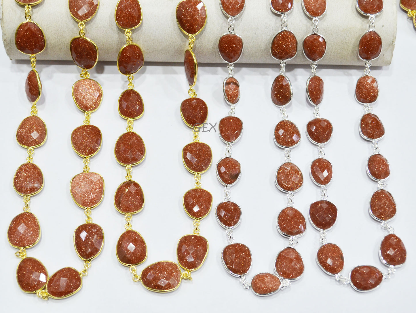 Synthetic Sunstone Hydro Quartz Faceted Free Form Shape Connector Chain , 15 - 20 mm , RB-7261