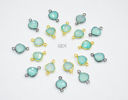 Aqua Chalcedony Faceted Heart Shape Connector , Sold By Piece , 10 mm , RB-7265
