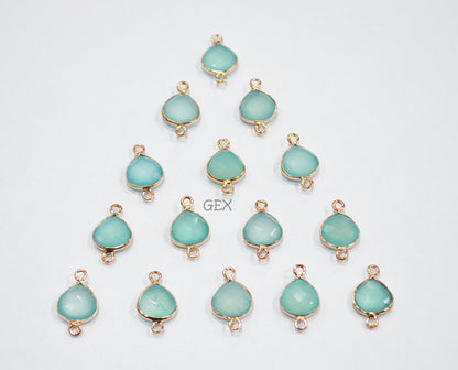 Aqua Chalcedony Faceted Heart Shape Connector , Sold By Piece , 10 mm , RB-7265