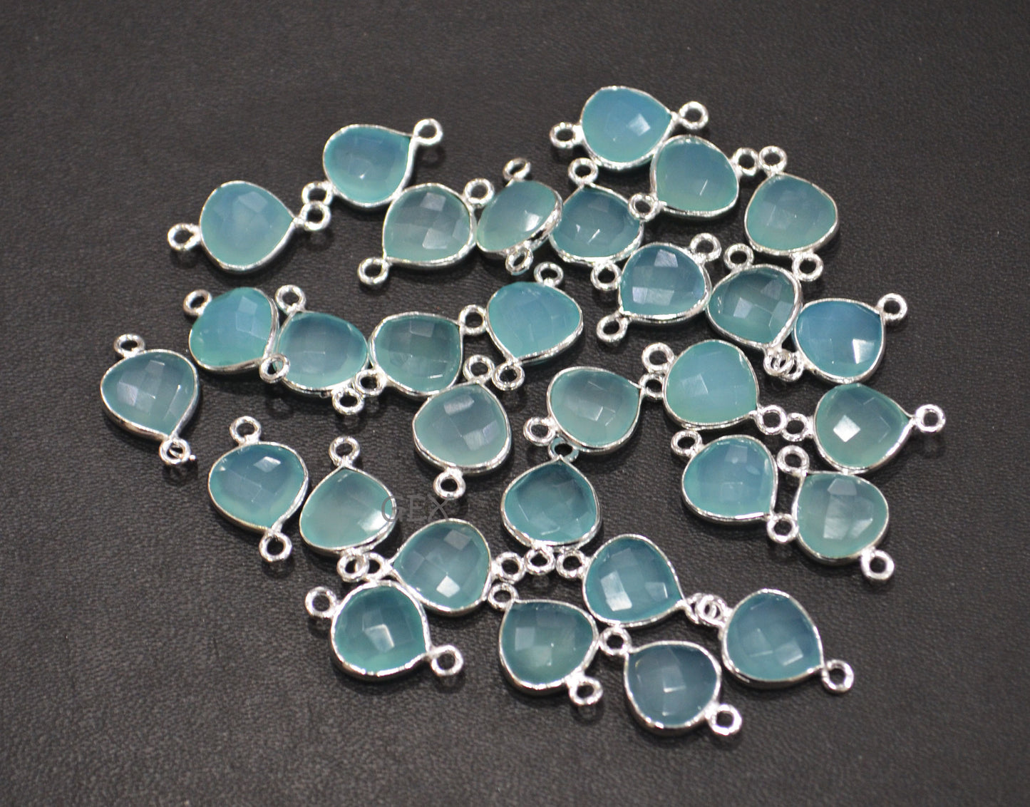 Aqua Chalcedony Faceted Heart Shape Connector , Sold By Piece , 10 mm , RB-7265