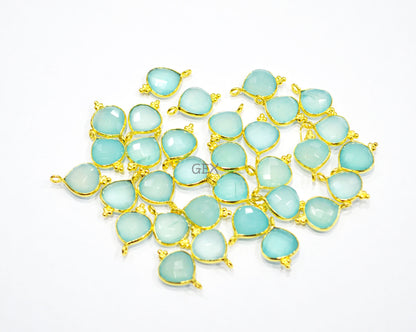 Aqua Chalcedony Faceted Heart Shape Connector , Sold By Piece , 10 mm , RB-7266