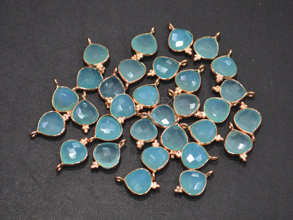 Aqua Chalcedony Faceted Heart Shape Connector , Sold By Piece , 10 mm , RB-7266