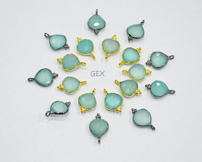 Aqua Chalcedony Faceted Heart Shape Connector , Sold By Piece , 10 mm , RB-7266