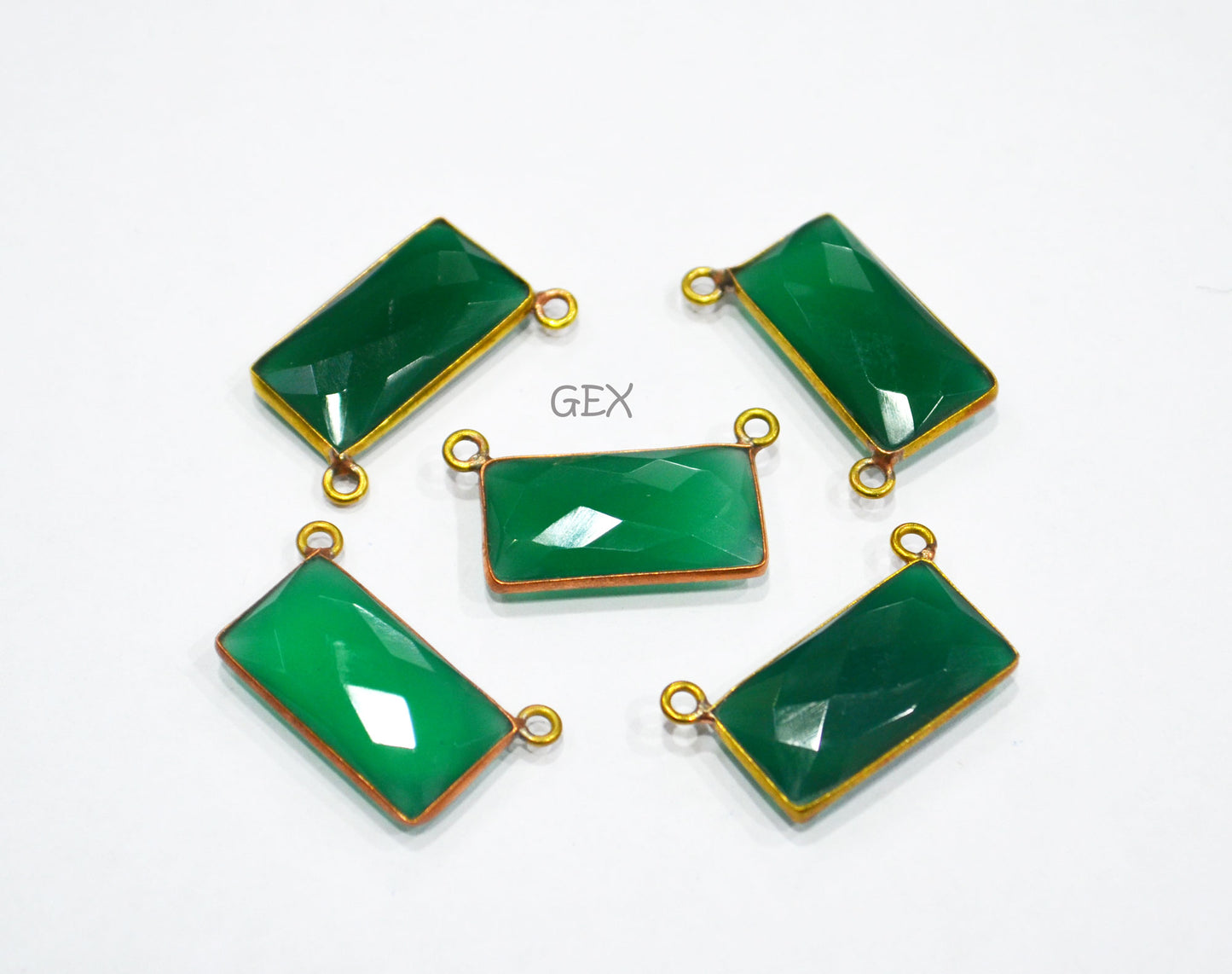 Green Onyx Faceted Baguette Shape Double Bail Connector , Sold By Piece , 10x20 mm , RB-7267