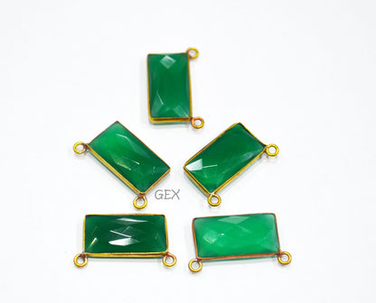 Green Onyx Faceted Baguette Shape Double Bail Connector , Sold By Piece , 10x20 mm , RB-7267