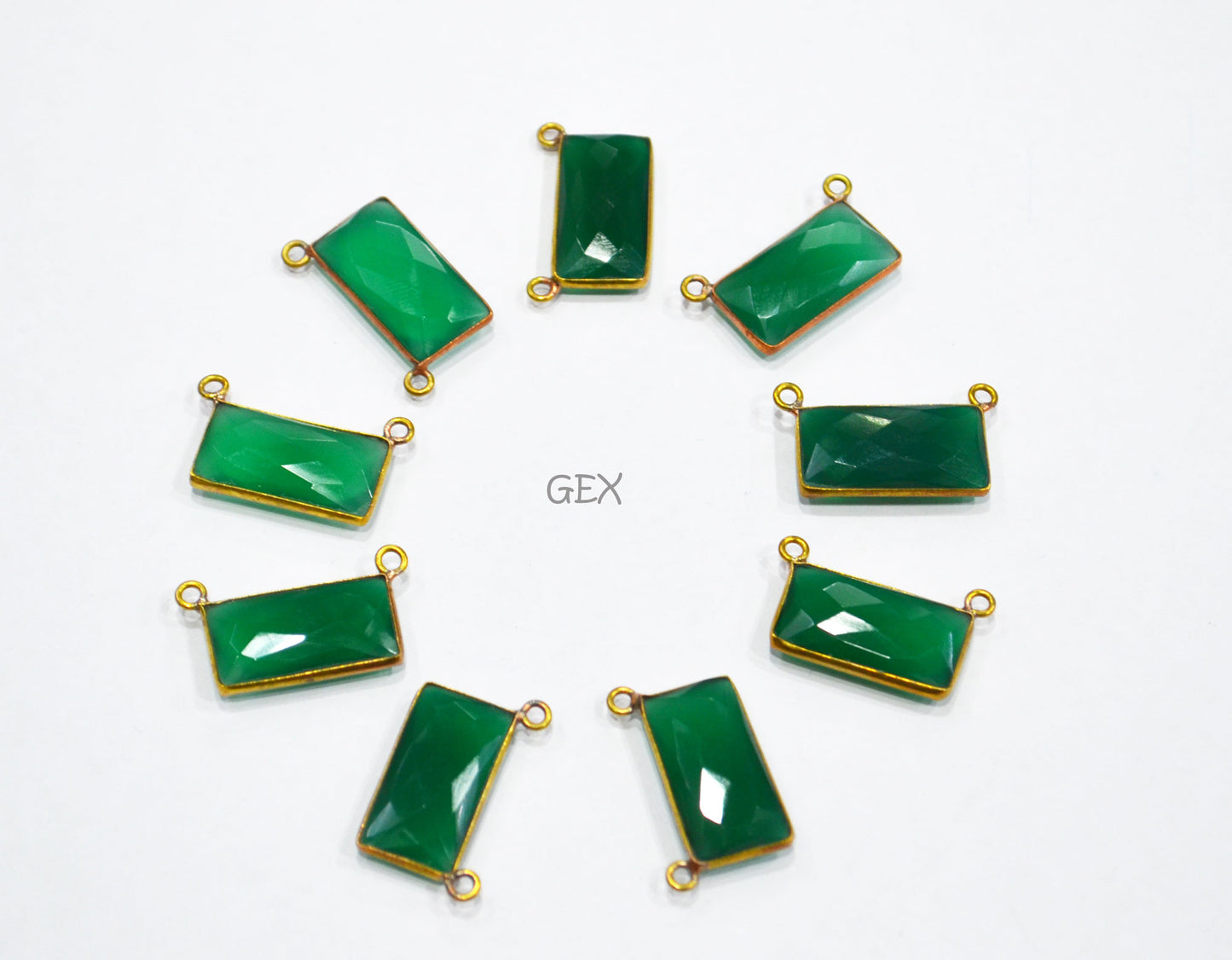 Green Onyx Faceted Baguette Shape Double Bail Connector , Sold By Piece , 10x20 mm , RB-7267