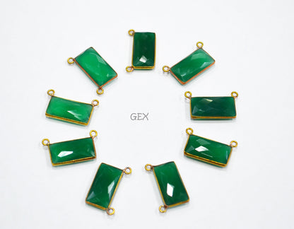 Green Onyx Faceted Baguette Shape Double Bail Connector , Sold By Piece , 10x20 mm , RB-7267