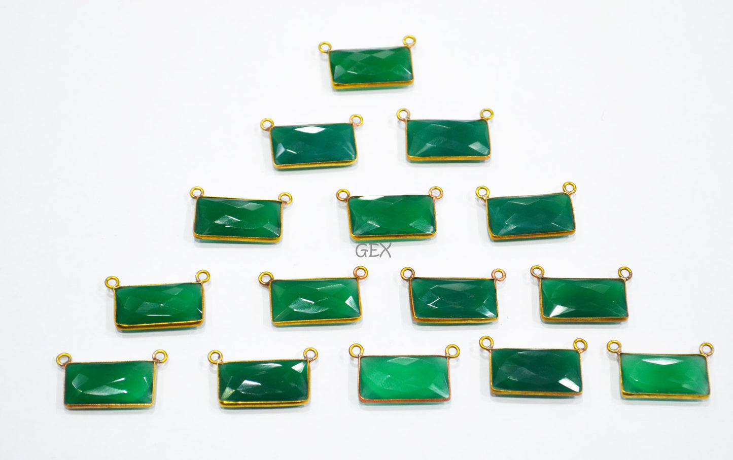 Green Onyx Faceted Baguette Shape Double Bail Connector , Sold By Piece , 10x20 mm , RB-7267