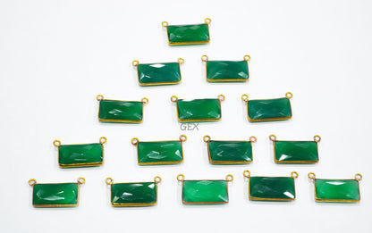 Green Onyx Faceted Baguette Shape Double Bail Connector , Sold By Piece , 10x20 mm , RB-7267
