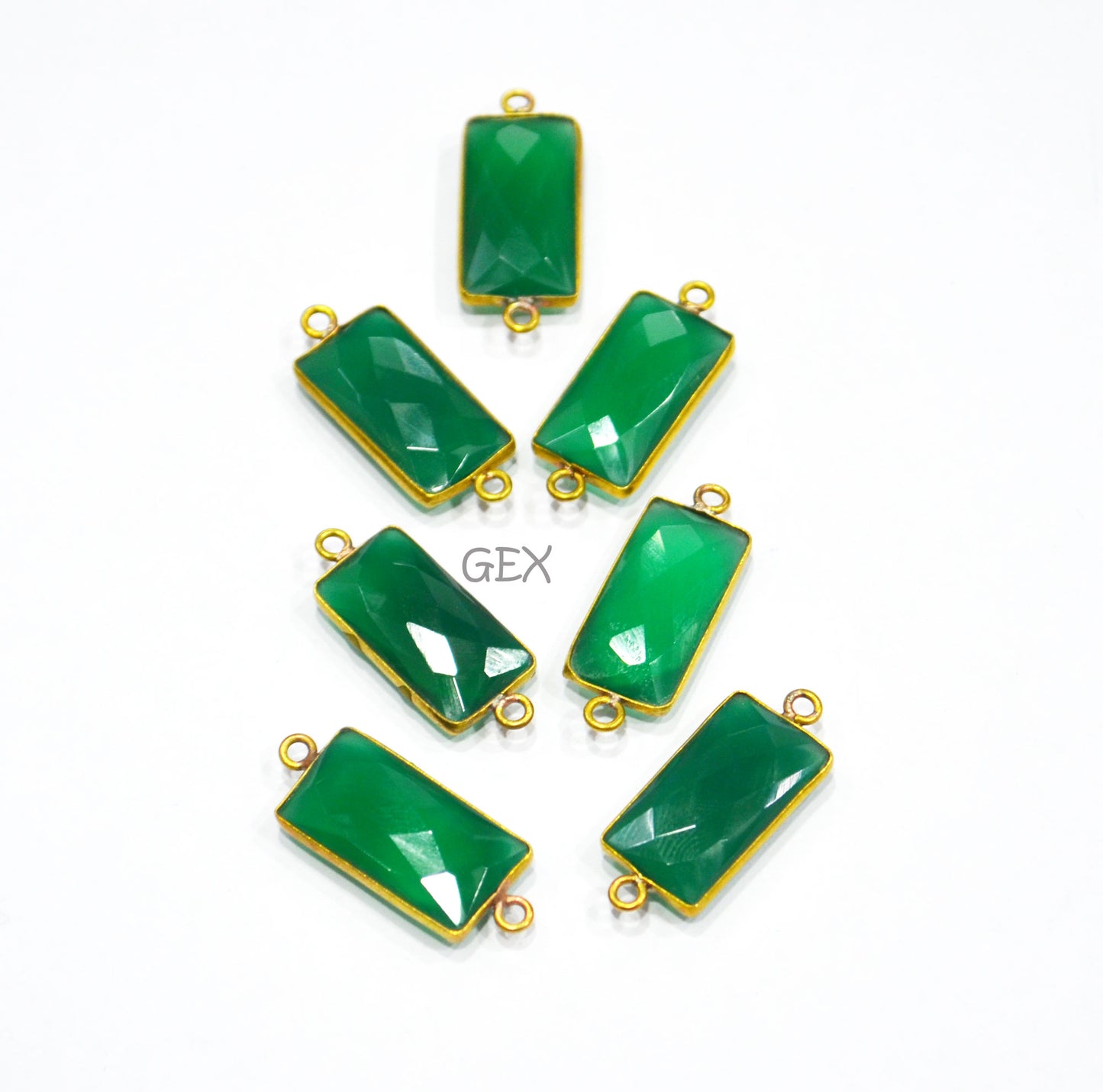 Green Onyx Faceted Baguette Shape Double Bail Connector , Sold By Piece , 10x20 mm , RB-7268