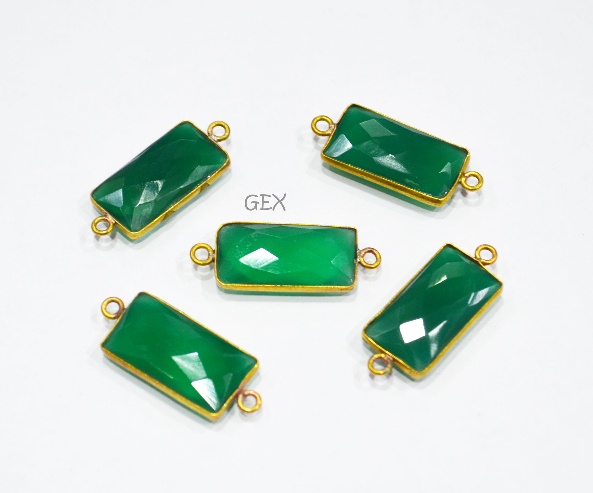 Green Onyx Faceted Baguette Shape Double Bail Connector , Sold By Piece , 10x20 mm , RB-7268