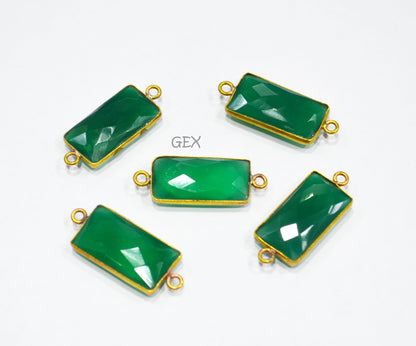Green Onyx Faceted Baguette Shape Double Bail Connector , Sold By Piece , 10x20 mm , RB-7268