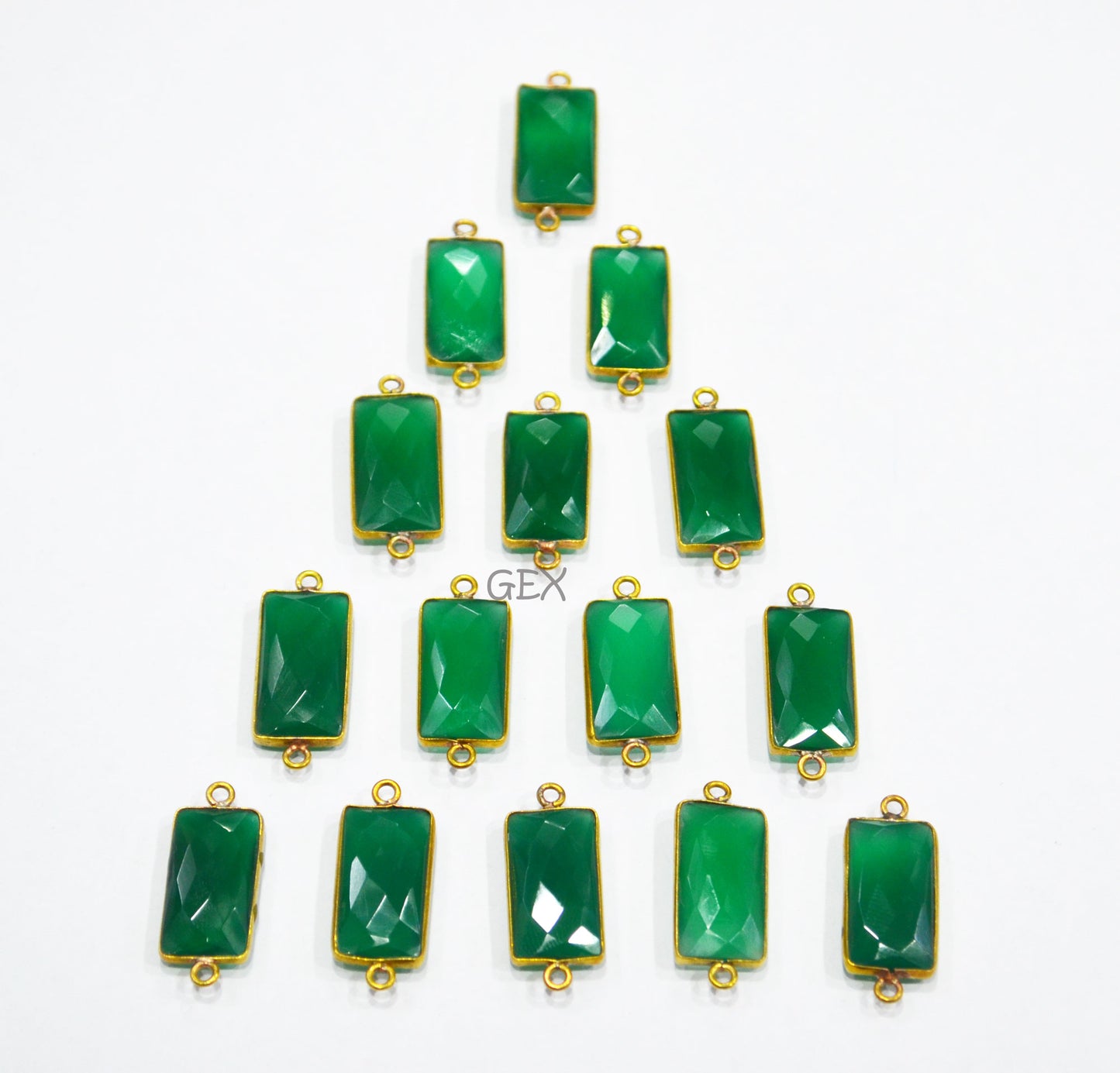 Green Onyx Faceted Baguette Shape Double Bail Connector , Sold By Piece , 10x20 mm , RB-7268