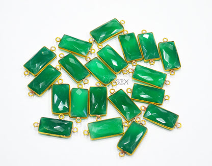 Green Onyx Faceted Baguette Shape Double Bail Connector , Sold By Piece , 10x20 mm , RB-7268