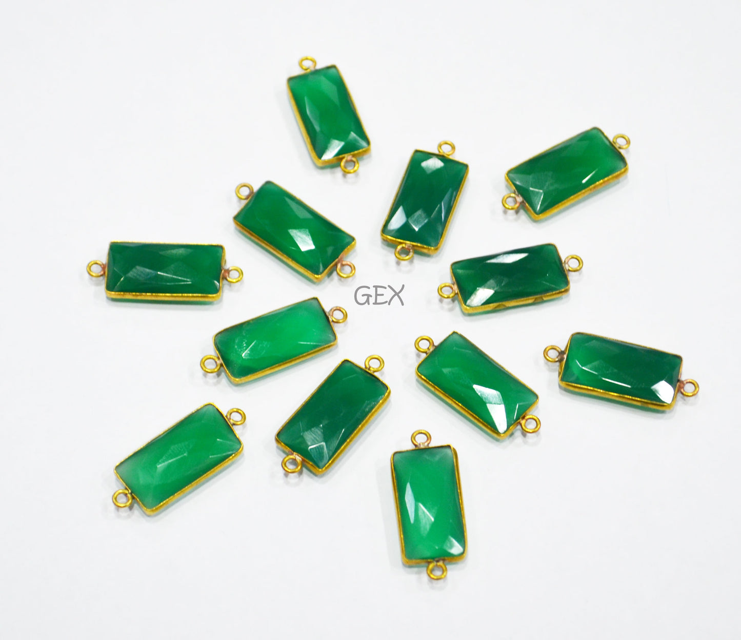 Green Onyx Faceted Baguette Shape Double Bail Connector , Sold By Piece , 10x20 mm , RB-7268