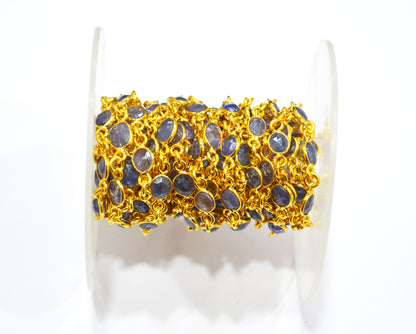 Tanzanite Faceted Slice Shape Connector Chain , Tanzanite Free Form Shape Bezel Link Chain , 4x5 - 6x8 mm , RB-7297