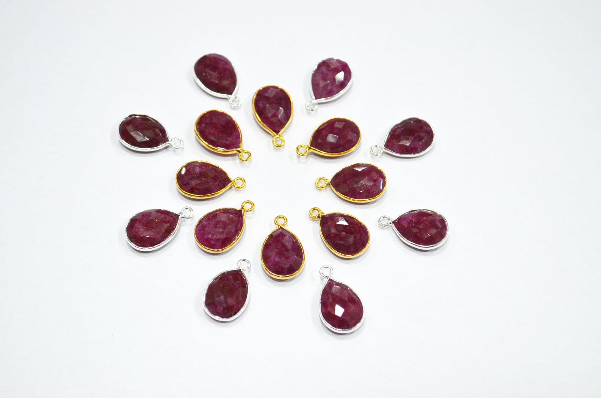 Dyed Ruby Faceted Pear Shape Connector , Sold By Piece , 11x19 mm , RB-7308