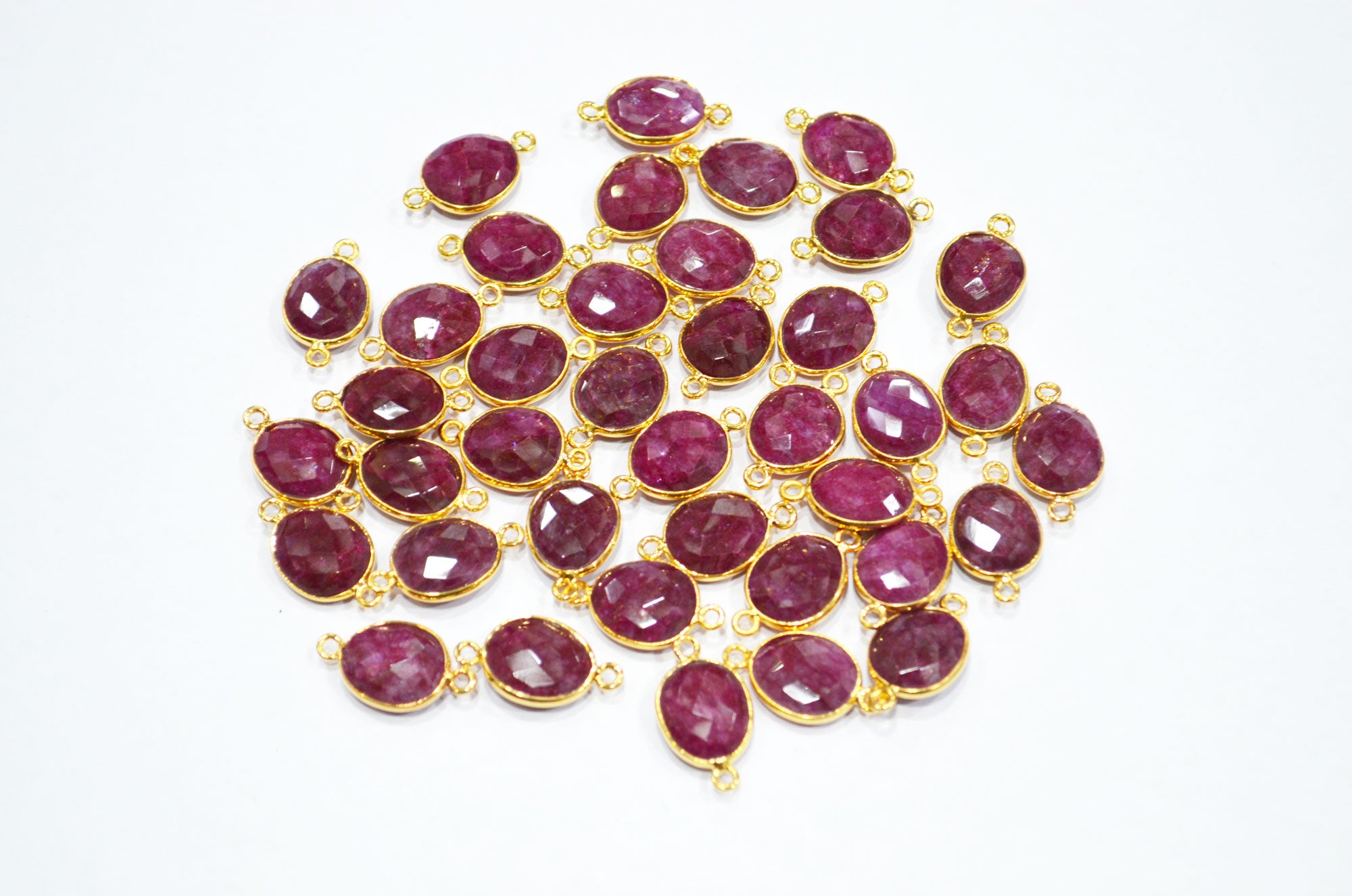 Dyed Ruby Faceted Oval Shape Connector , Sold By Piece , 12x21 mm , RB-7309