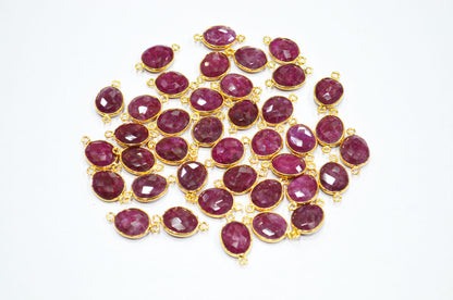 Dyed Ruby Faceted Oval Shape Connector , Sold By Piece , 12x21 mm , RB-7309